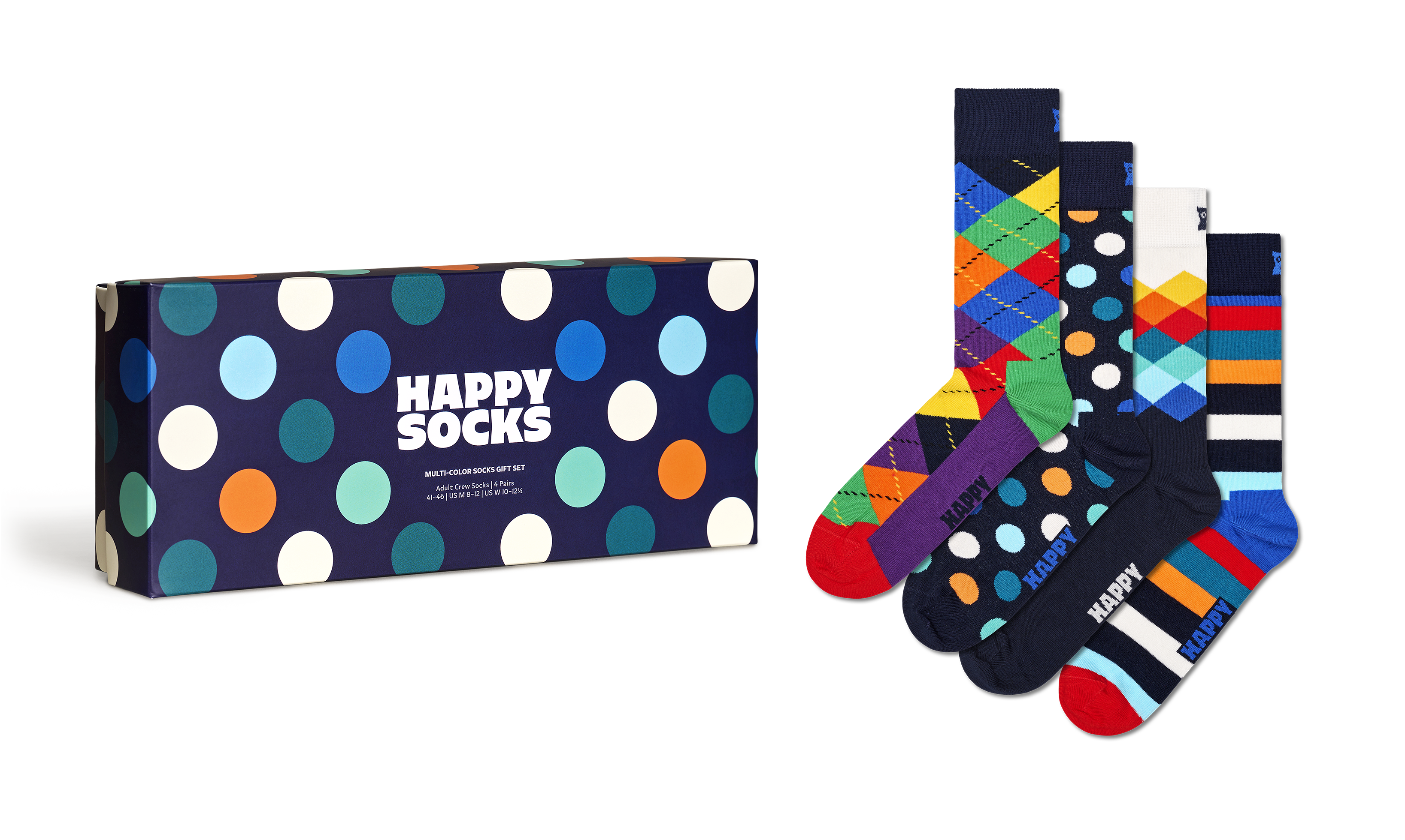 4-Pack Crew Socks US Socks Happy Set Gift Navy | Multi-Color