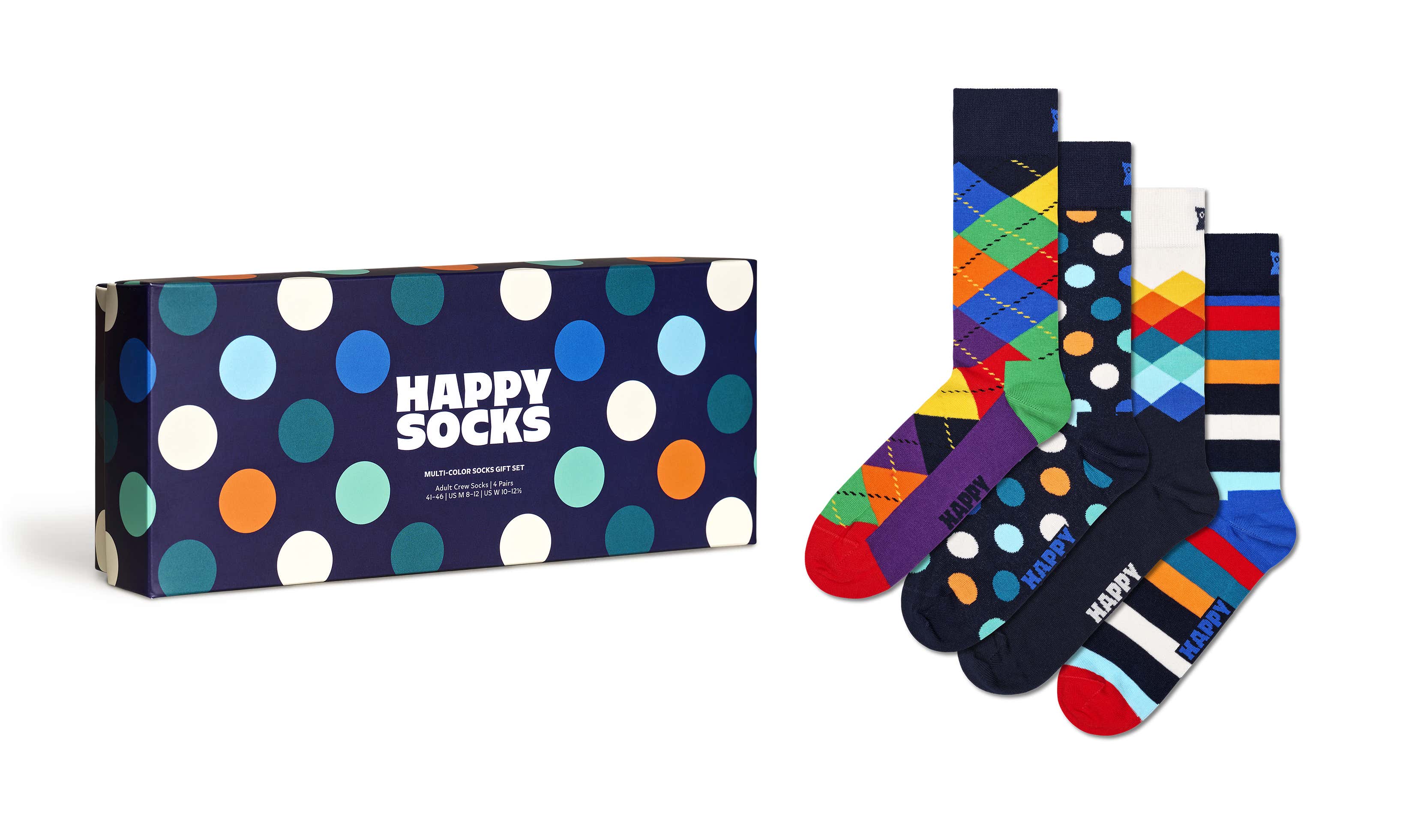 4-Pack Multi-Color Socks Gift Set | Classic Crew Socks | Happy