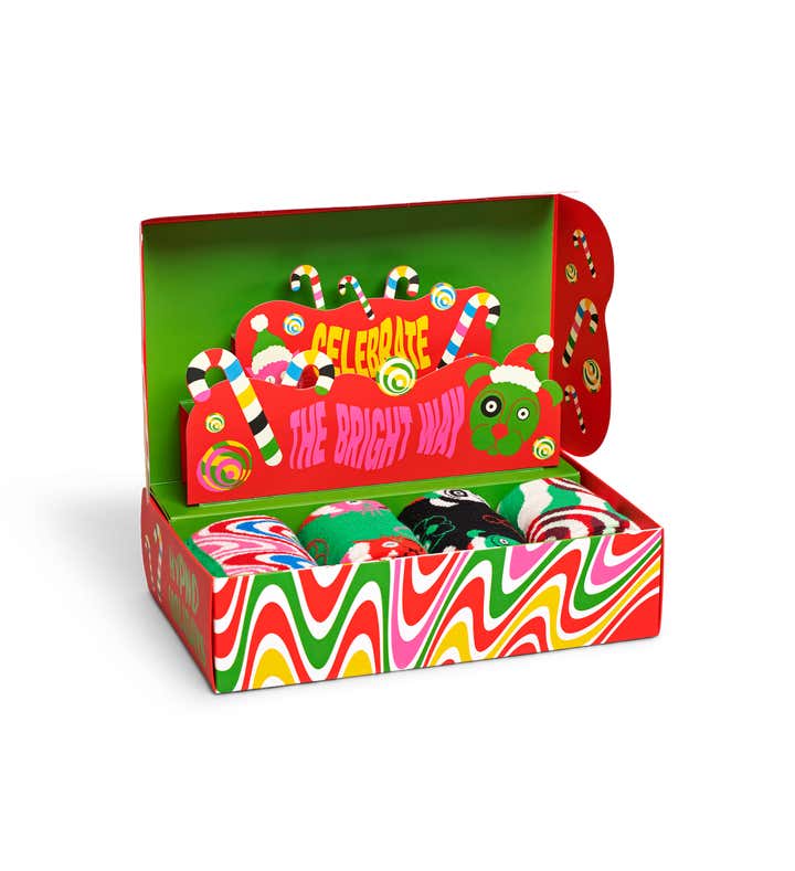4-Pack Psychedelic Candy Cane Socks Gift Set
